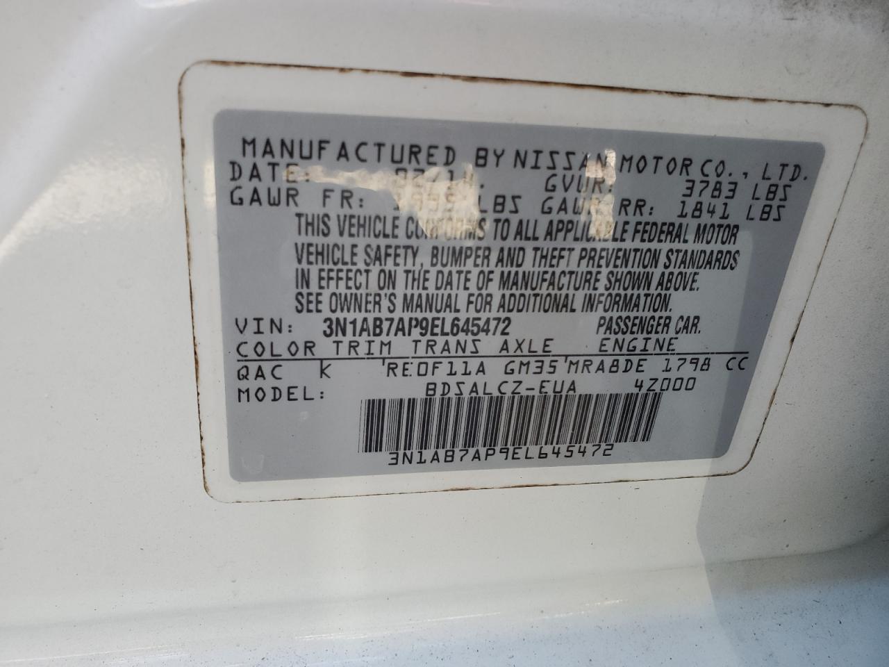 3N1AB7AP9EL645472 2014 Nissan Sentra S