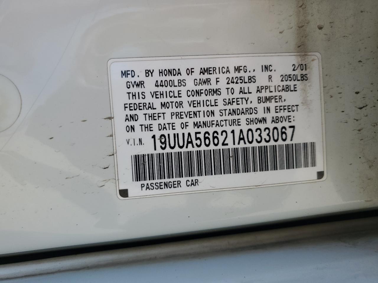 19UUA56621A033067 2001 Acura 3.2Tl