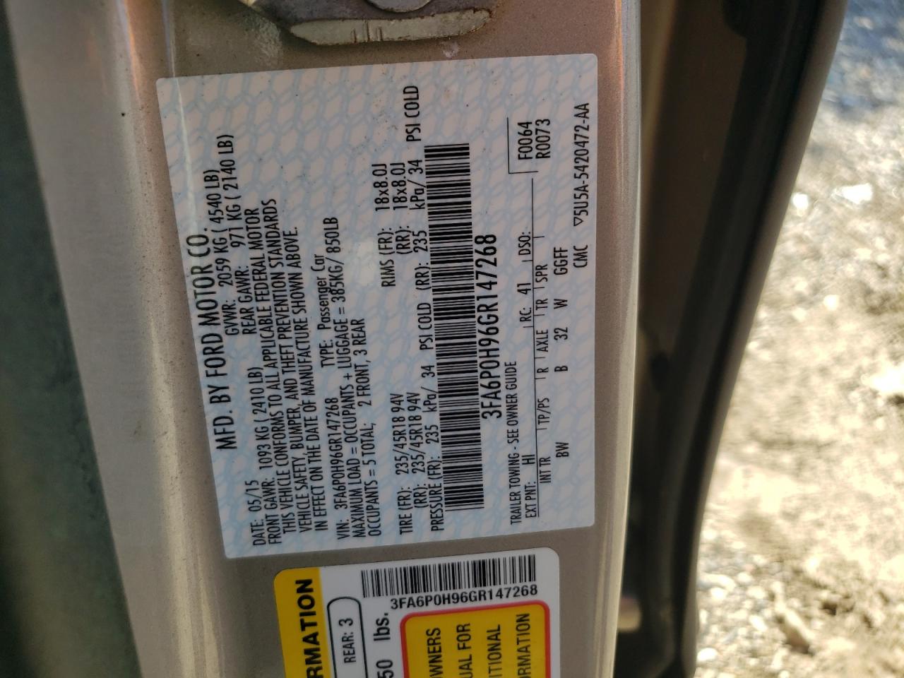 3FA6P0H96GR147268 2016 Ford Fusion Se