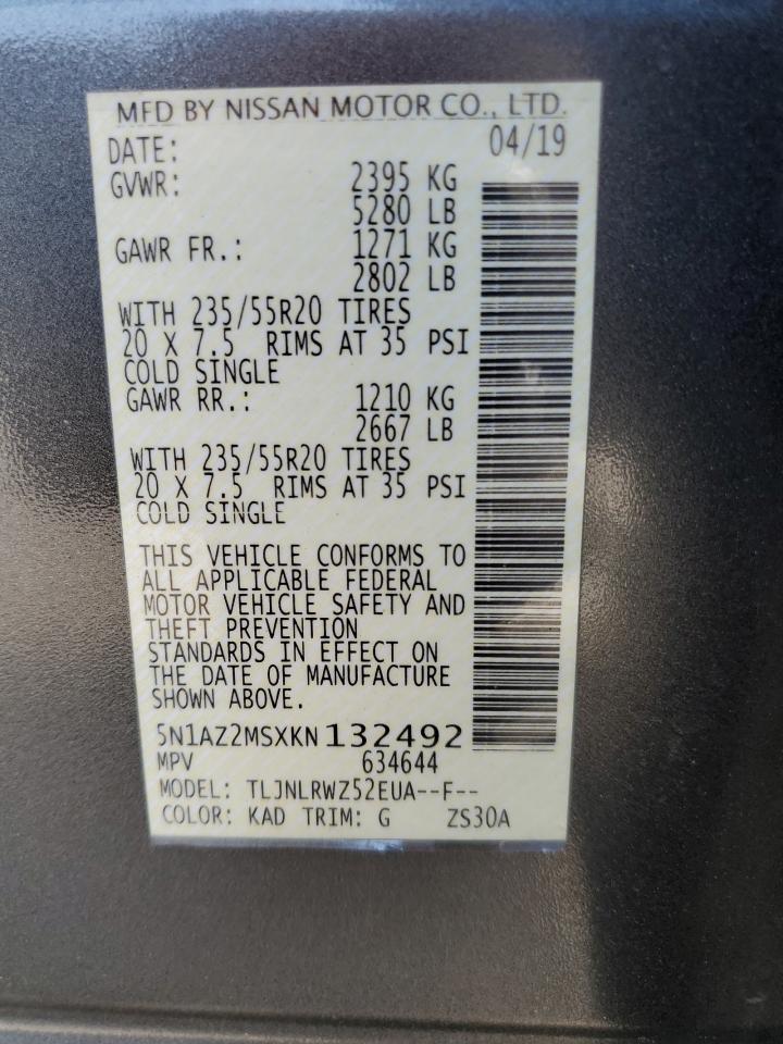 5N1AZ2MSXKN132492 2019 Nissan Murano S