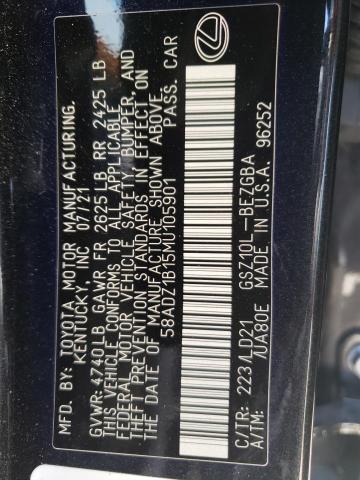 2021 Lexus Es 350 Base VIN: 58ADZ1B15MU105901 Lot: 57871274