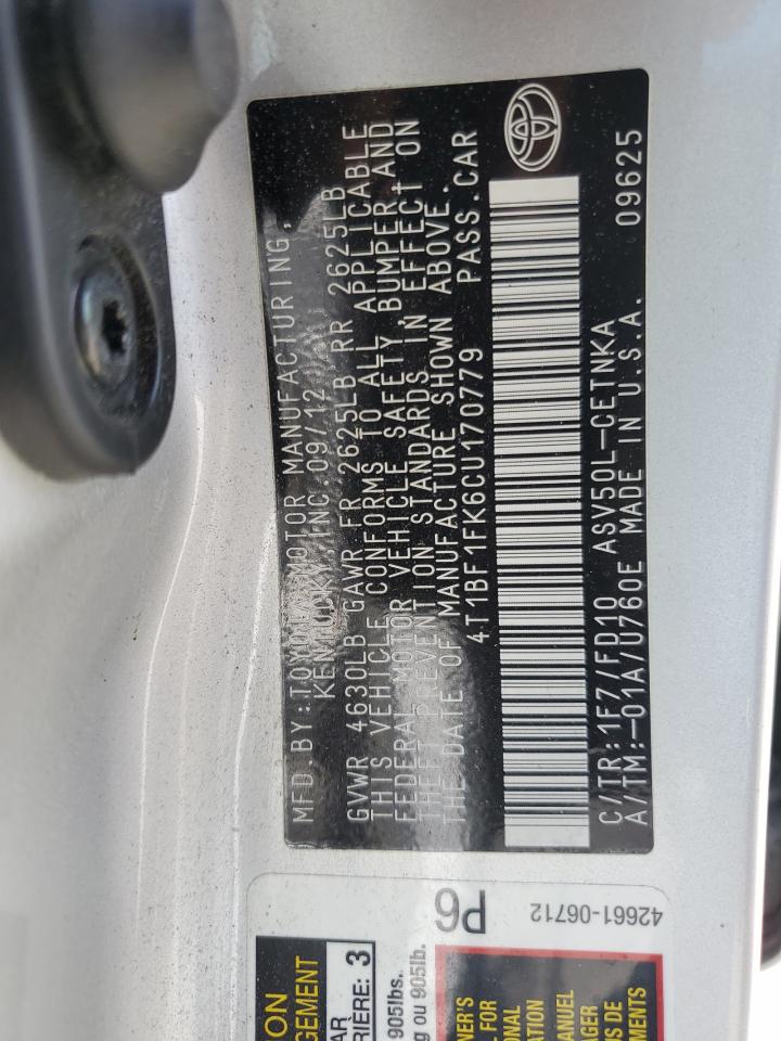 4T1BF1FK6CU170779 2012 Toyota Camry Base