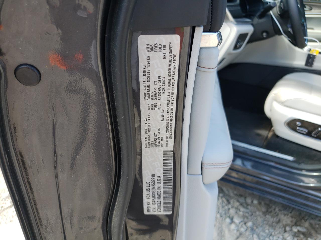 1C4RJKDG0N8532218 2022 Jeep Grand Cherokee L Overland