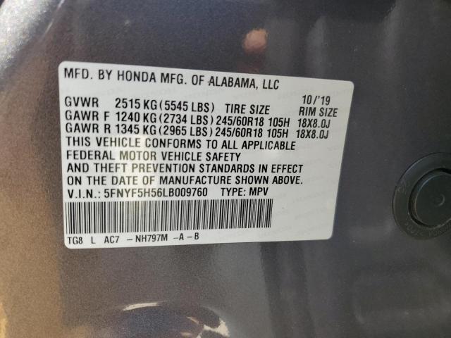 2020 Honda Pilot Exl VIN: 5FNYF5H56LB009760 Lot: 58947814