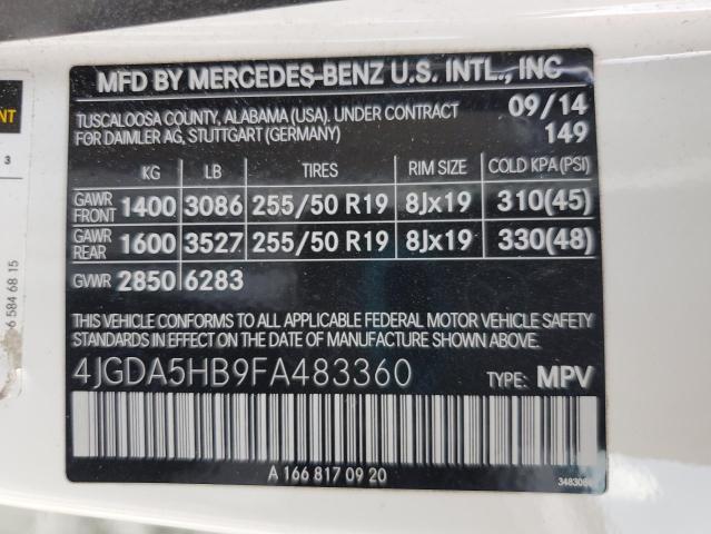 2015 MERCEDES-BENZ ML 350 4MA 4JGDA5HB9FA483360