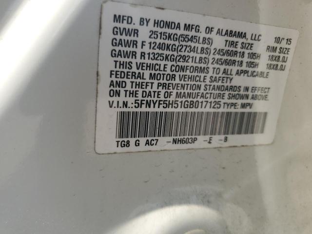 2016 HONDA PILOT EXL 5FNYF5H51GB017125