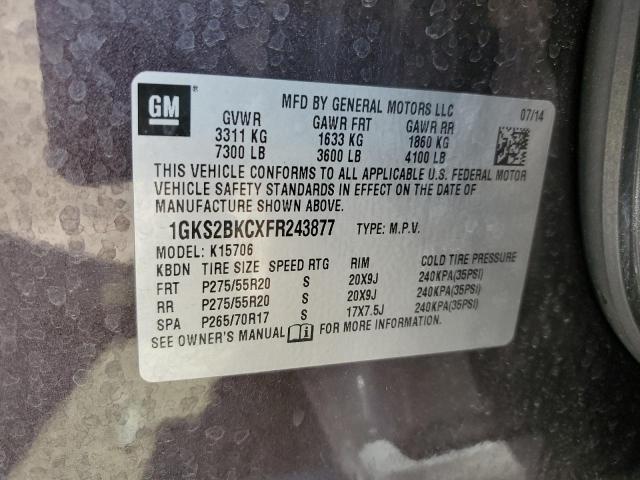 2015 GMC YUKON SLT 1GKS2BKCXFR243877