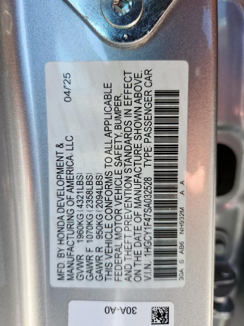 2025 HONDA ACCORD SE 1HGCY1F47SA032528