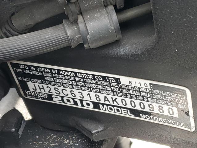 2010 HONDA VFR1200 F JH2SC6318AK000980