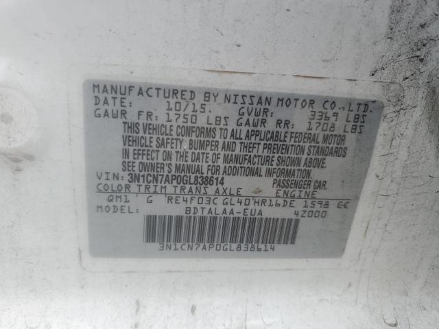 2016 NISSAN VERSA S 3N1CN7AP0GL838614