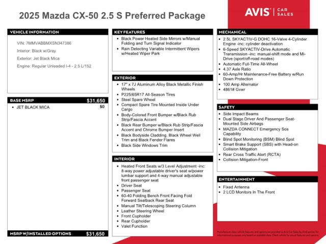 2025 MAZDA CX-50 PREF - 7MMVABBMXSN347386