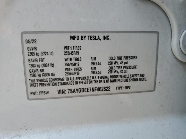 2022 TESLA MODEL Y 7SAYGDEE7NF462822