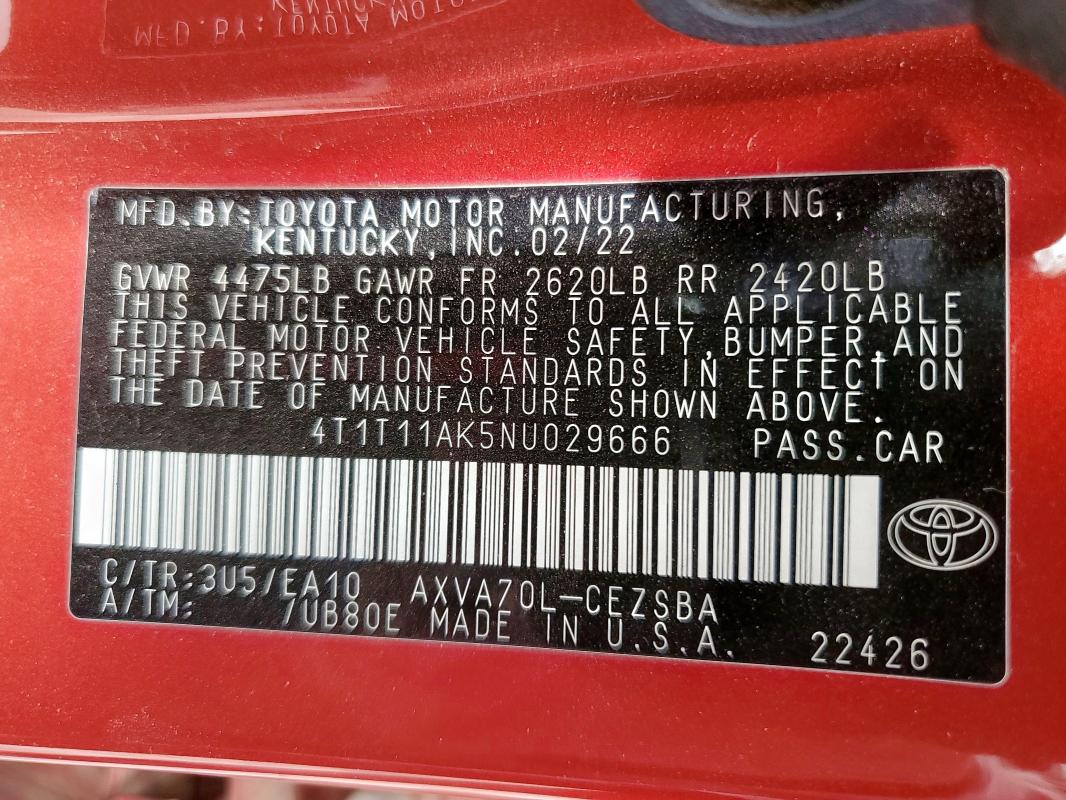 2022 TOYOTA CAMRY SE - 4T1T11AK5NU029666