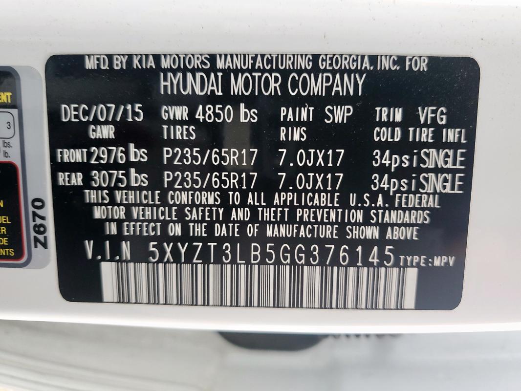2016 HYUNDAI SANTA FE S - 5XYZT3LB5GG376145