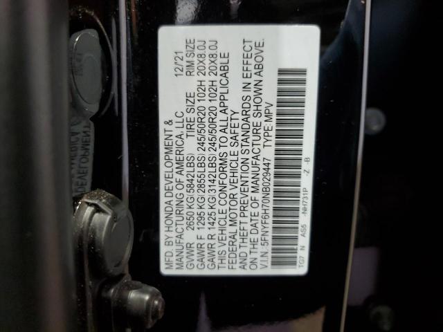 2022 HONDA PILOT BLAC 5FNYF6H70NB029447