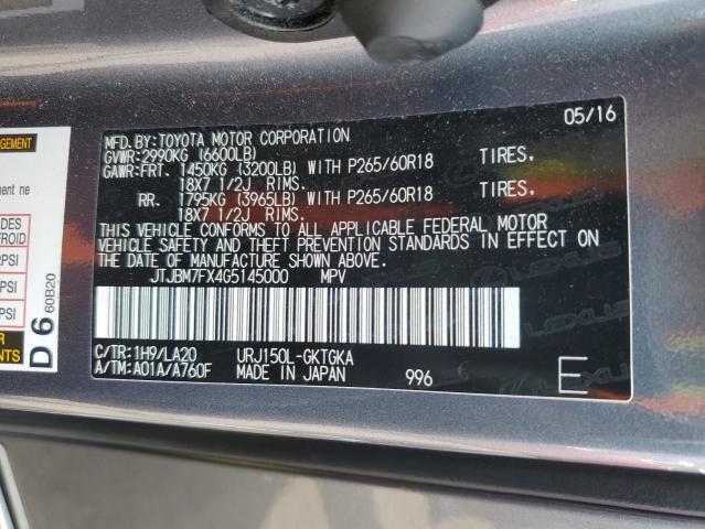 2016 LEXUS GX 460 JTJBM7FX4G5145000