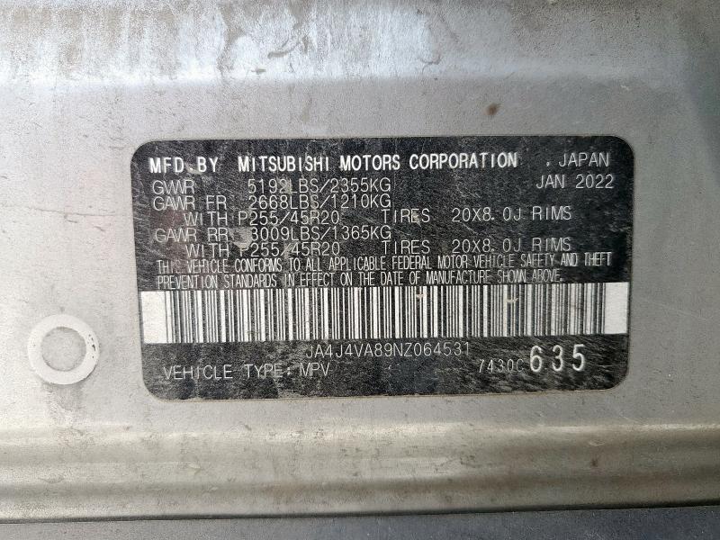 2022 MITSUBISHI OUTLANDER JA4J4VA89NZ064531