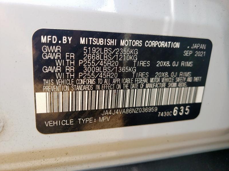 2022 MITSUBISHI OUTLANDER - JA4J4VA86NZ036959
