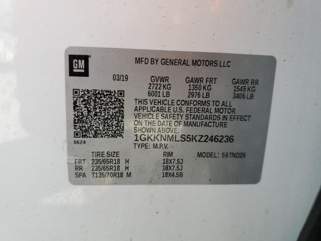 2019 GMC ACADIA SLT 1GKKNMLS5KZ246236
