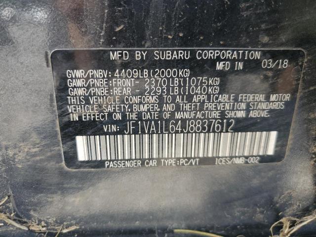 2018 SUBARU WRX LIMITE JF1VA1L64J8837612