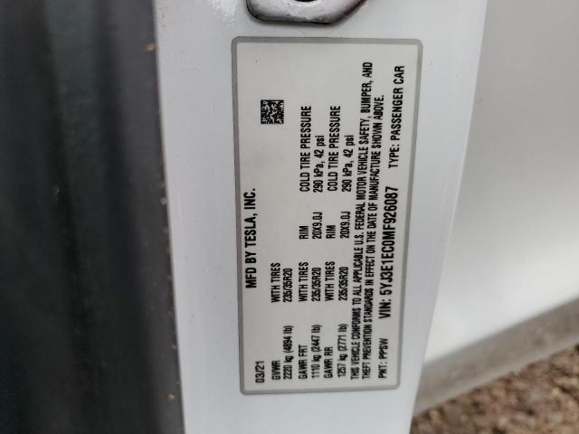 2021 TESLA MODEL 3 5YJ3E1EC0MF926087