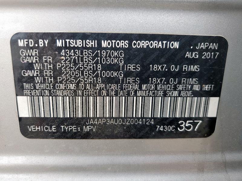 2018 MITSUBISHI OUTLANDER - JA4AP3AU0JZ004124