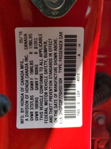 2016 HONDA CIVIC EX - 2HGFC2F77GH551504