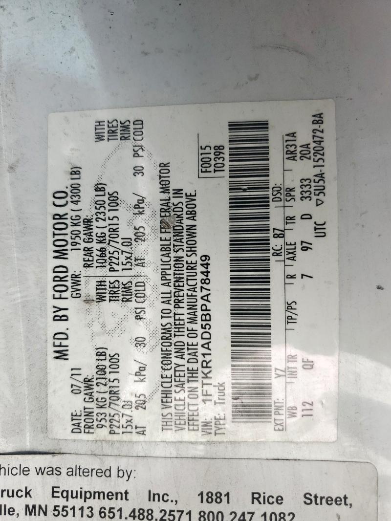 2011 FORD RANGER - 1FTKR1AD5BPA78449