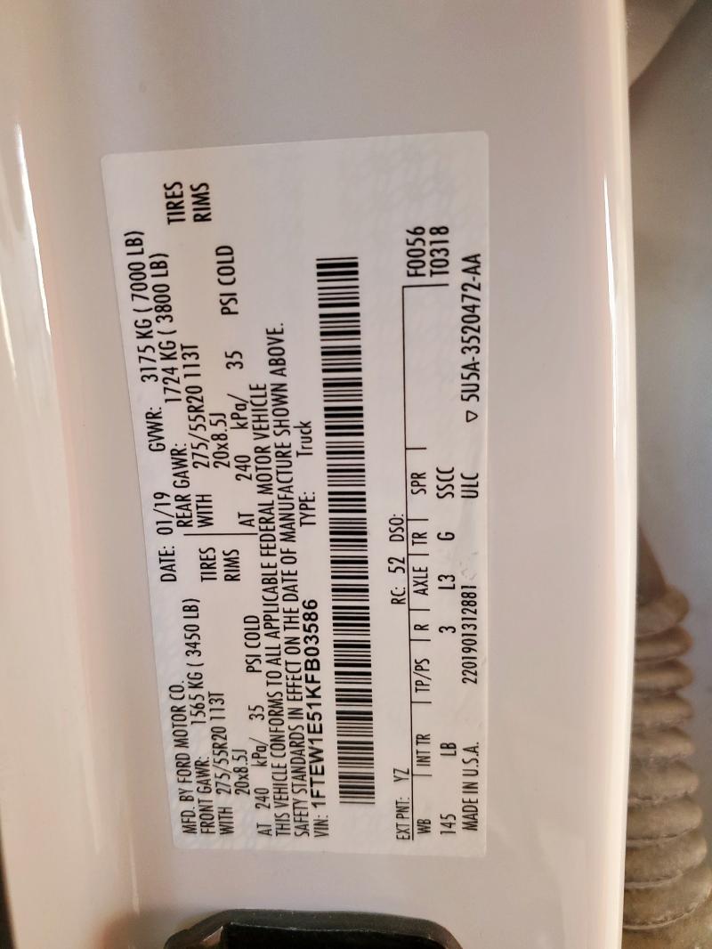 2019 FORD F150 SUPER - 1FTEW1E51KFB03586