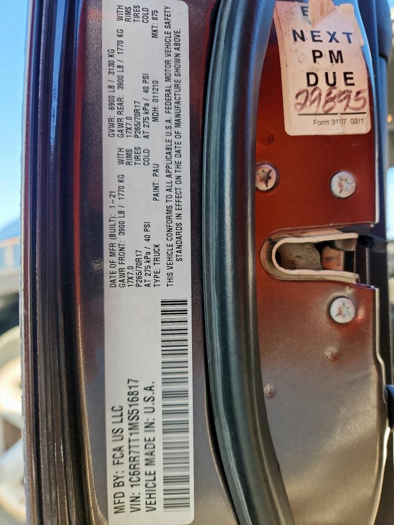 2021 RAM 1500 CLASS 1C6RR7TT1MS516817