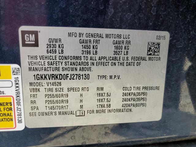 2015 GMC ACADIA SLT 1GKKVRKD0FJ278130