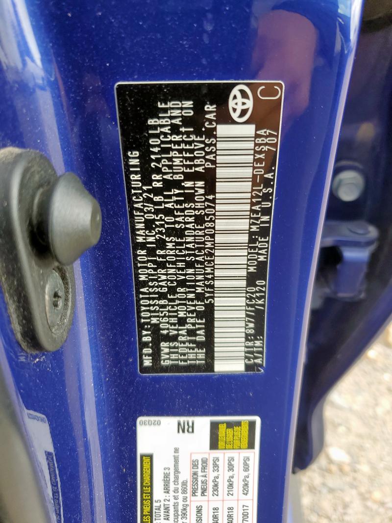 2021 TOYOTA COROLLA SE - 5YFS4MCE2MP085074