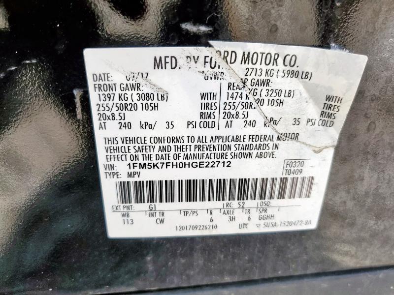2017 FORD EXPLORER L - 1FM5K7FH0HGE22712