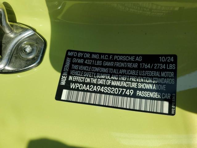 2025 PORSCHE 911 CARRER WP0AA2A94SS207749