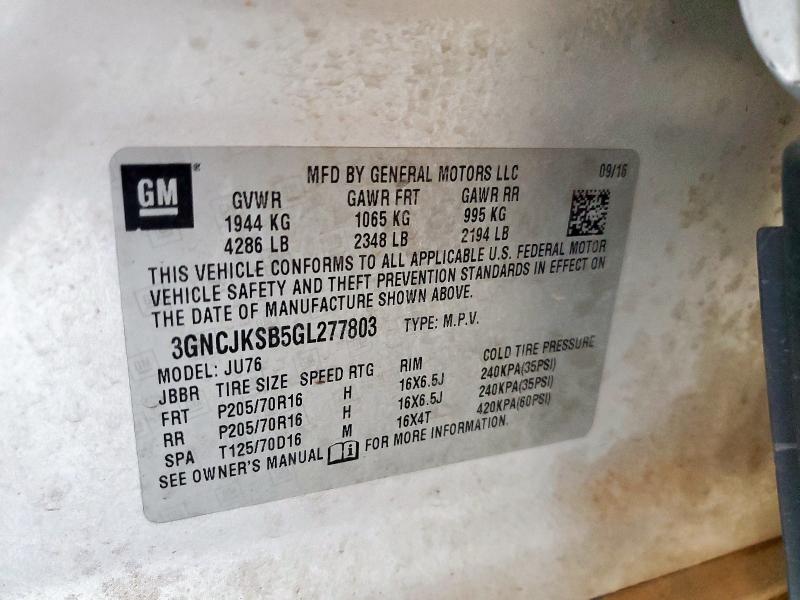 2016 CHEVROLET TRAX LS 3GNCJKSB5GL277803
