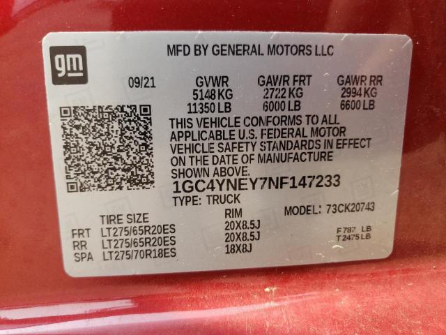 2022 CHEVROLET SILVERADO - 1GC4YNEY7NF147233