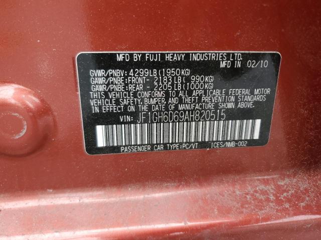 2010 SUBARU IMPREZA OU - JF1GH6D69AH820515