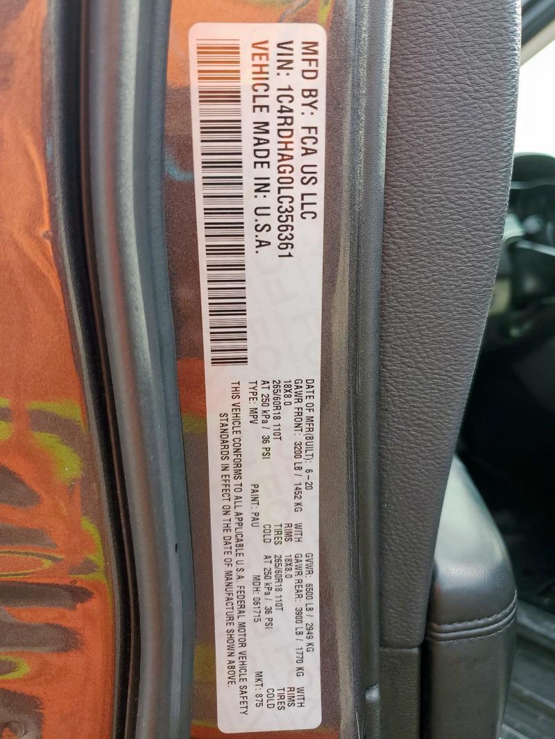 2020 DODGE DURANGO SX 1C4RDHAG0LC356361