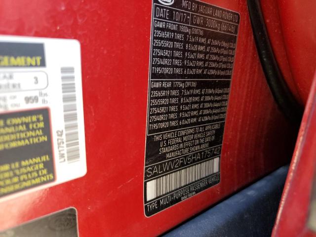 2017 LAND ROVER RANGE ROVE SALWV2FV5HA175742