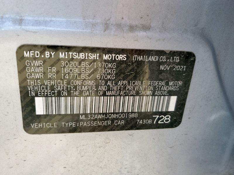 2022 MITSUBISHI MIRAGE SE ML32AWHJ0NH001988