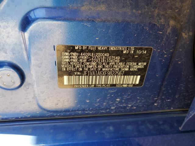 2015 SUBARU WRX JF1VA1A6XF9822567