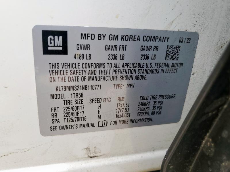 2022 CHEVROLET TRAILBLAZE KL79MMS24NB110771