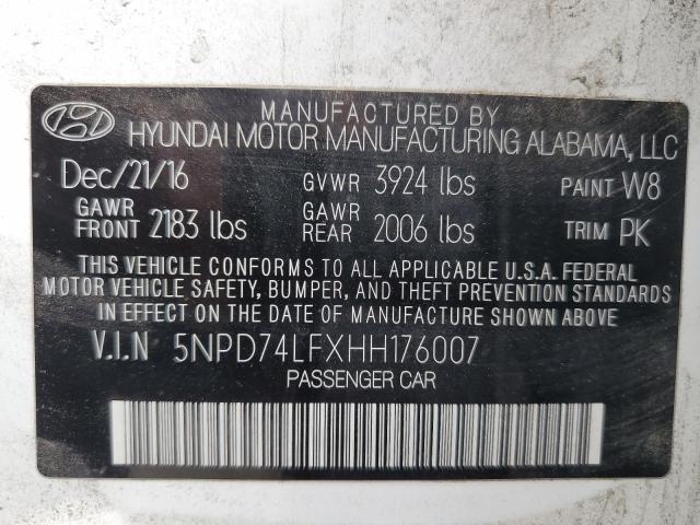2017 HYUNDAI ELANTRA SE 5NPD74LFXHH176007