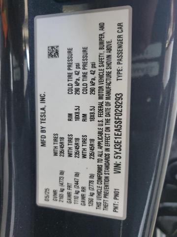 2025 TESLA MODEL 3 5YJ3E1EA5SF029293