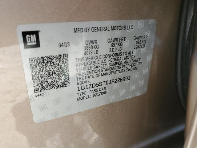 2018 CHEVROLET MALIBU LT - 1G1ZD5ST0JF226692