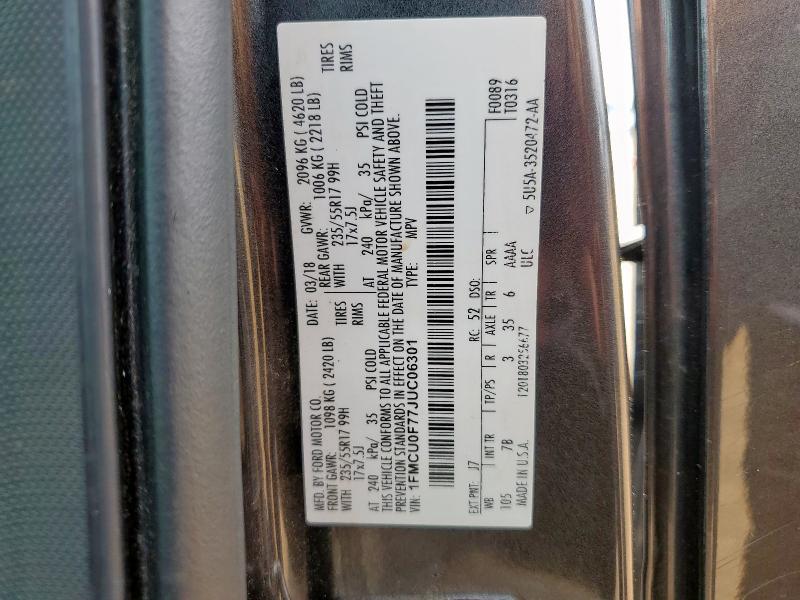 2018 FORD ESCAPE S - 1FMCU0F77JUC06301