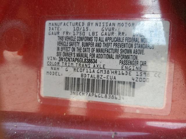 2016 NISSAN VERSA S - 3N1CN7AP6GL838634
