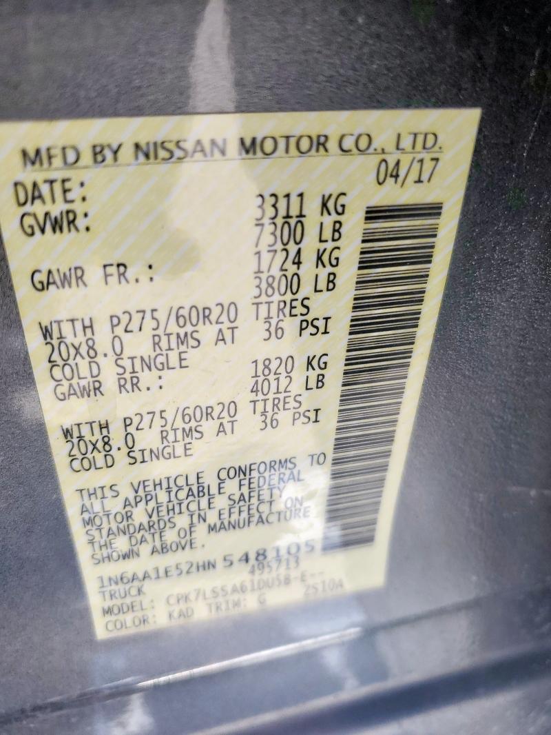 2017 NISSAN TITAN SV 1N6AA1E52HN548105