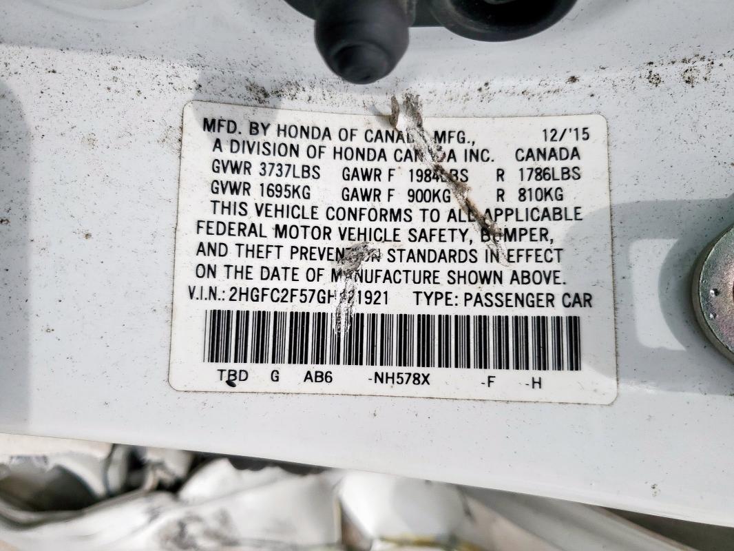 2016 HONDA CIVIC LX - 2HGFC2F57GH521921