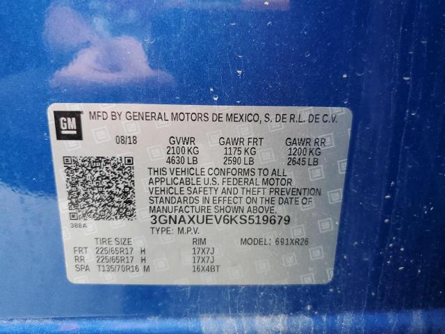 2019 CHEVROLET EQUINOX LT 3GNAXUEV6KS519679